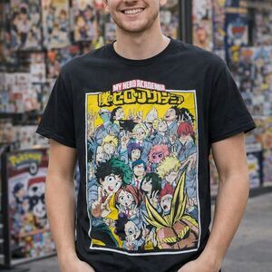My Hero Academia Black Graphic Tee Shirt L Anime Group Print Cotton Funimation L
